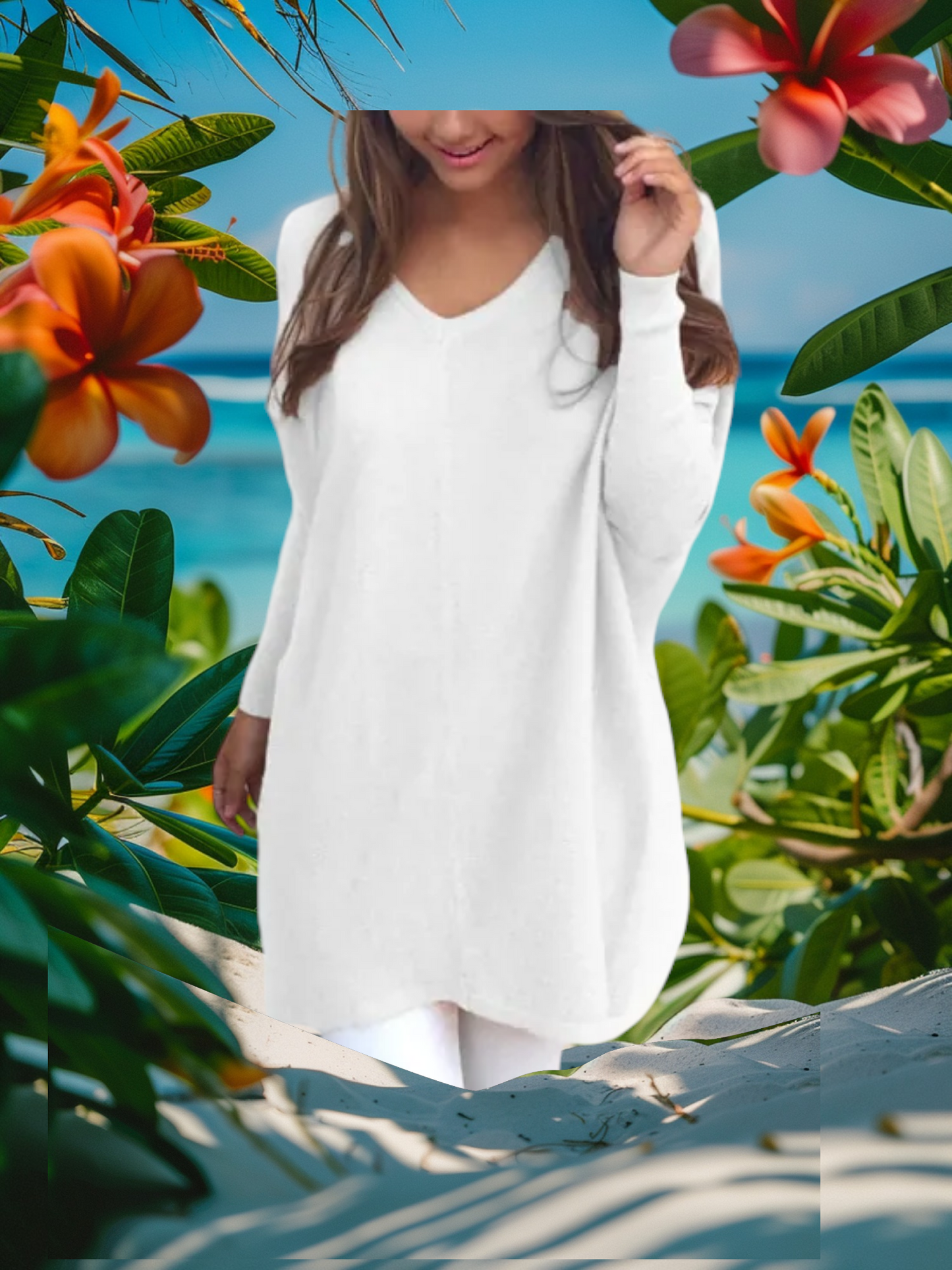 Freyja Sweater | Elegante lange kasjmier trui met V-hals voor dames