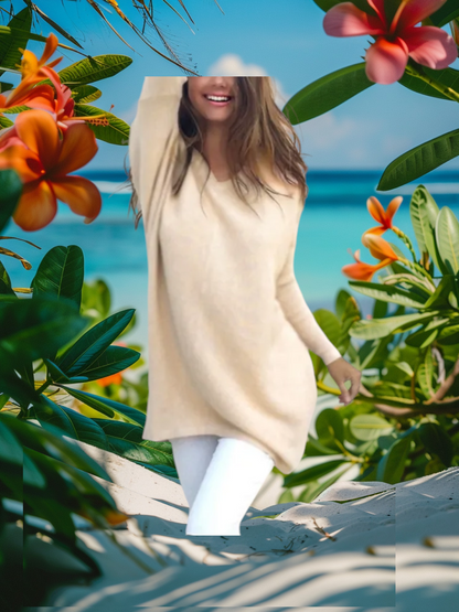 Freyja Sweater | Elegante lange kasjmier trui met V-hals voor dames